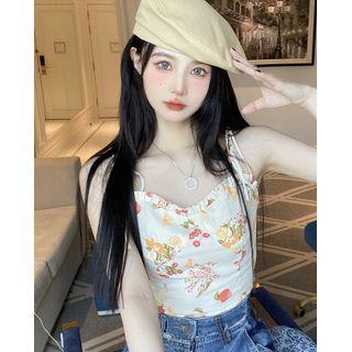 Sleeveless Floral Print Slim-fit Camisole Top