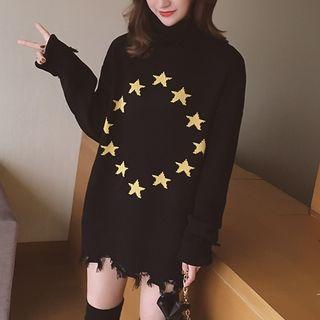 Star Jacquard High Neck Long Sweater