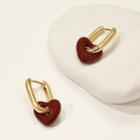 Heart Alloy Dangle Earring 1 Piece - Red & Gold - One Size