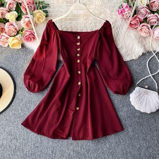 Off-shoulder Single-breasted Slim Cut Dress