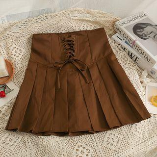 Corset-waist Pleated Mini Skirt