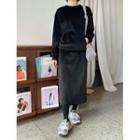 Velour Set: Kangaroo-pocket Sweatshirt + Long Skirt