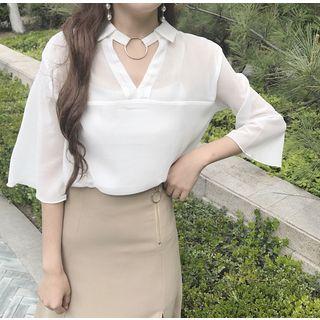 Short-sleeve Chiffon Top With Camisole