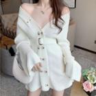 Long-sleeve Double Breasted Knit Mini Dress