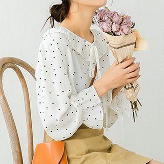 Bell-sleeve Dotted Chiffon Blouse