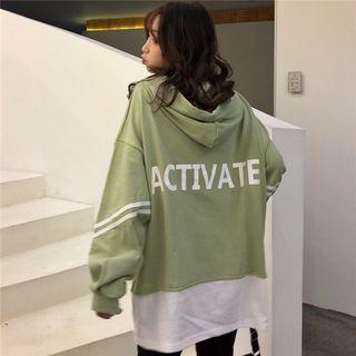 Lettering Long-sleeve Color-block Hoodie