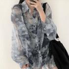 Long-sleeve Tie-dyed See-through Loose-fit Shirt