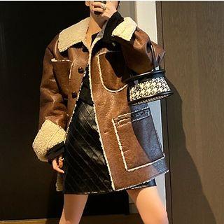 Collared Single-breasted Faux Leather Coat