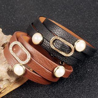 Faux Pearl Genuine Leather Bracelet