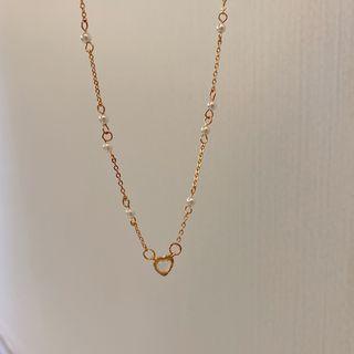 Heart Pendant Faux Pearl Alloy Necklace Rose Gold - One Size