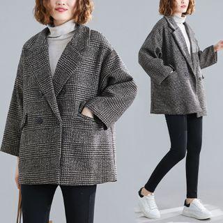 Plaid Double-breasted Blazer Black - One Size