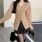 Puff-sleeve Cardigan Khaki - One Size