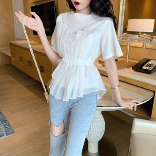 Mock Two-piece Short-sleeve Asymmetric Top
