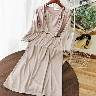 Set: Plain Cropped Cardigan + Sleeveless Dress