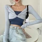 Long-sleeve Cropped Top + Spaghetti Strap Top