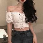 Lace Up Off-shoulder Short-sleeve Cropped Top