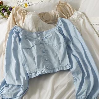 Boatneck Ruffle-trim Crop Top In 5 Colos