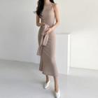 Set: Cropped Cardigan + Ribbed Pinafore Dress