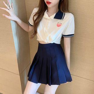 Printed Polo Shirt / Pleated Mini Skirt (various Designs)