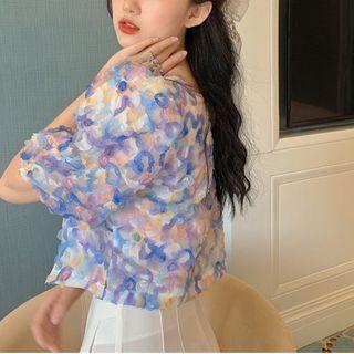 Flower Short-sleeve Cropped Top