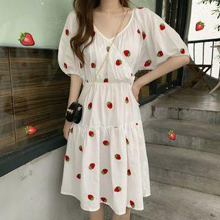 Strawberry Print Side-tie V-neck Midi Dress Dress - One Size