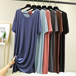 Short-sleeve Plain Midi Sleep Dress