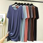 Short-sleeve Plain Midi Sleep Dress