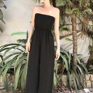 Shirred Strappy A-line Dress / Strapless Wide Leg Jumpsuit / Light Jacket