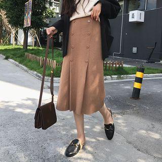 Button-detail Midi Knit Skirt