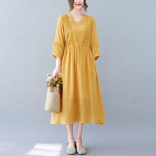 Set : 3/4-sleeve Midi A-line Dress + Slipdress