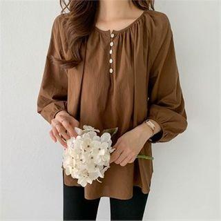 Button-front Balloon-sleeve Top