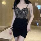 Spaghetti Strap Dot Print Panel Mini Dress