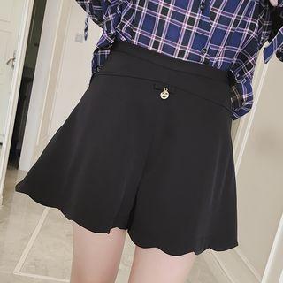 Plain Scallop Hem Wide Leg Shorts