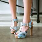 Floral Peep Toe Platform High Heel Sandals