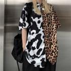 Cow Pattern Panel Leopard Short-sleeve Shirt