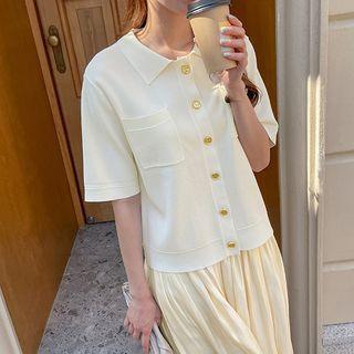 Button-detail Dual-pocket Cardigan