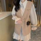 Long-sleeve A-line Shirt Dress / Vest / Set