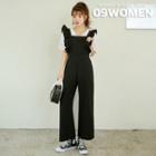 Plus Size Frill-strap Wide-leg Overall Pants
