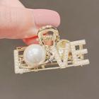 Love Lettering Faux Pearl Rhinestone Hair Clamp Ly1414 - White & Gold - One Size
