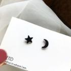 Non-matching Alloy Moon & Star Earring 1 Pair - Black - One Size