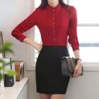 Set: Long-sleeve Pleated Shirt + Dress Pants