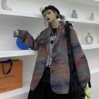 Color-block V-neck Loose-fit Single-breasted Long-sleeve Blazer