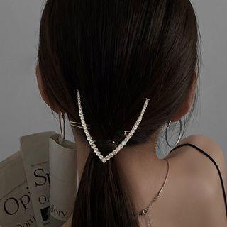 V Shape Faux Pearl / Rhinestone Hair Clip