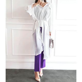 Asymmetric-hem Chiffon Long Shirt