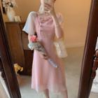 Short-sleeve Frill Trim Frog Button Dress