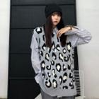 Sleeveless Round Neck Leopard Knit Top As Shown In Figure - One Size