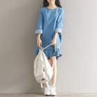 Ruffle Hem Long-sleeve A-line Denim Dress