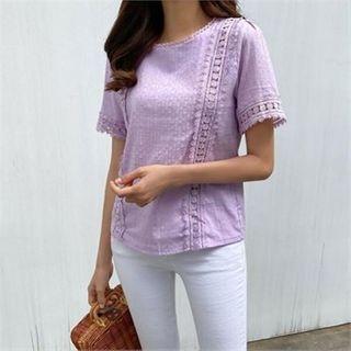 Keyhole-back Lace-trim Blouse