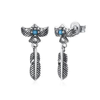 925 Sterling Silver Retro Elegant Fashion Feather Earrings Black - One Size