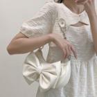 Bow Accent Faux Leather Shoulder Bag Off-white - One Size